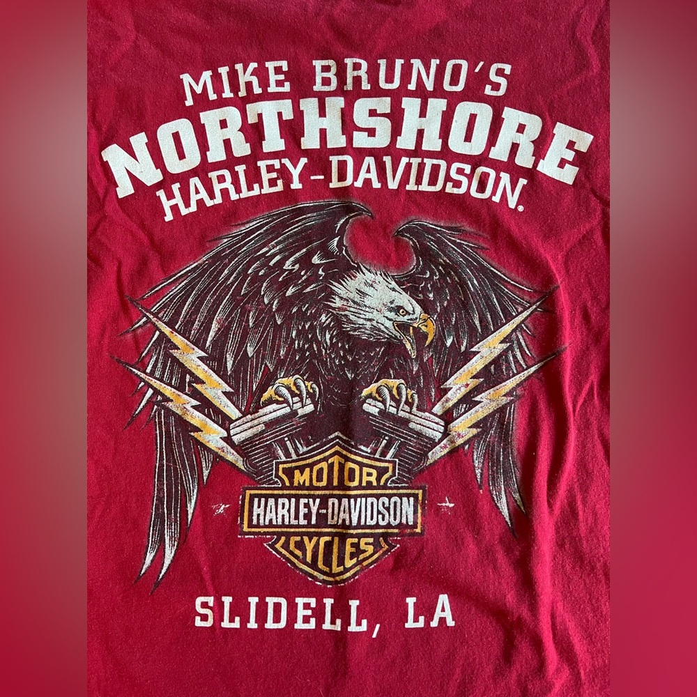 HARLEY-DAVIDSON Red Eagle T-Shirt MIKE BRUNO'S NORTHSHORE SLIDELL, LA Moto Sz L - Picture 3 of 8